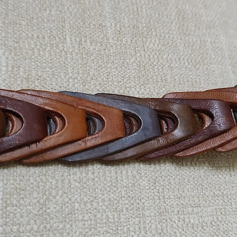 Genuine Leather Multi Color Woven Link Belt Brass Buckle